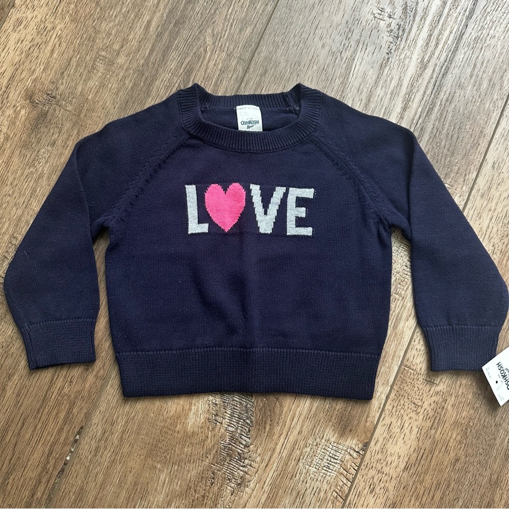 NWT! Oshkosh‎ B’Gosh Infant Girl’s Sweater, Navy, Heart Love, Winter, 12m